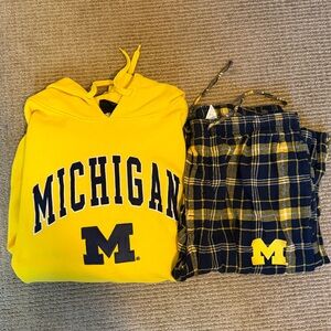 University of Michigan Yellow Hoodie and Plaid Pajama Set